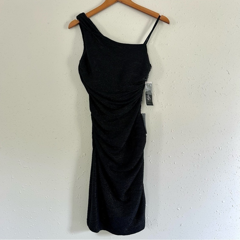 NWT Hailey Adrianna Papell One Shoulder Black Shimmery Mini Dress New Year’s Eve